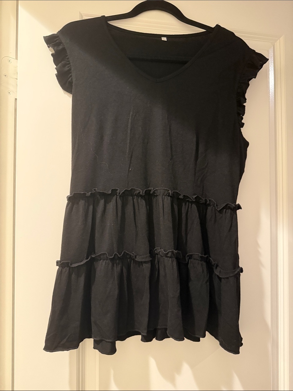 Black Ruffled Tiered V-Neck Women’s Top